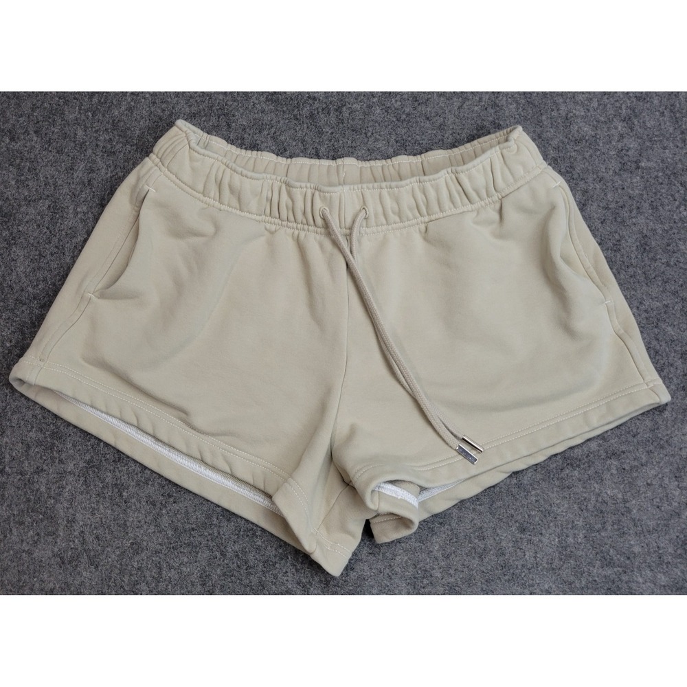 Athleta Sporty Shorts Womens M Beige Stretch Gym Training Athleisure Drawstring